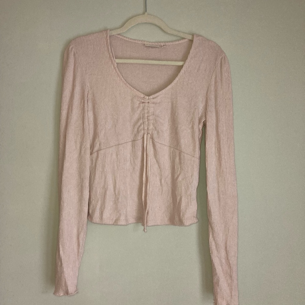 Light Pink Long Sleeve V Neck